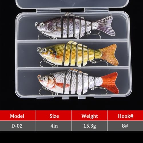 WOLFSKIN Fishing Topwater Lures Set for Bass Trout 3pcs 4in Multi Jointed Swimbaits Slow Sinking Fishing Baits Kit Lifelike Swimming Fish Freshwater, Saltwater (3pcs)