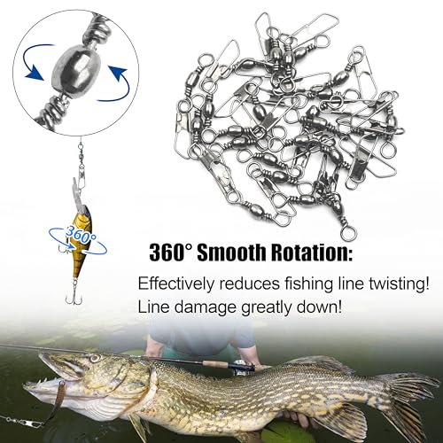 Fishing Barrel Swivels Snaps, 100pcs Snap Swivels Fishing Tackle Leader Line Lure Connector Accessories High Strength Solid Rings for Saltwater Freshwater, Black/Gold - color: BLACK, size: #1-100pcs