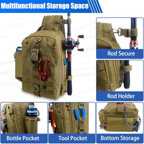 Fishing Backpack Tackle Bag for Fishing Gear Equipment, Gifts for Men | Fishing Gear Tackle Storage Backpack with Rod Holder, Lightweight Versatile Bag for Fishing Hiking Hunting