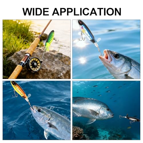 Popper Top Water Fishing Lure: Whopper Fishing Lures with Floating Rotating Tail Barb Treble Hooks Saltwater Freshwater for Bass - color: 5pcs 2