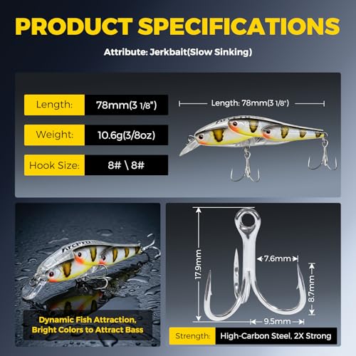 Fishing Lures Minnow Fishing Jerkbait Hard Bait, Noisy Wiggling and Vibrating Actions for More Bites, Deep Diving Swimbait Hard JerkBaits for Bass Pike Trout Walleye Freshwater Saltwater - color: Combination B