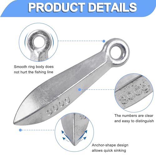 Bank Sinkers Fishing Weights for Saltwater Bullet Surf Fishing Accessories, Catfish Sinkers Bottom Rig Saltwater Fish Tackle - size: 10.5oz-300g-2pcs