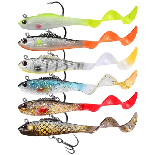 GOTOUR Pre-Rigged Soft Fishing Lures with Weedless Hook, Lifelike Paddle Tail Swimbaits for Bass Fishing, Freshwater & Saltwater Fishing Bait, Fishing Tackle for Bass, Pike, Trout, and Walleye - color: B1-2.5"-0.18oz