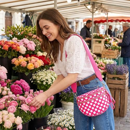 Womens Crossbody Bag, Spacious Nylon Bum Bag Trendy Shoulder Purse with Adjustable Strap Zipped Travel Essentials - color: 52a-red