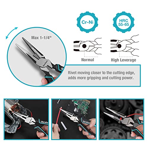 DURATECH 4-Piece Pliers Set, 8" Long Nose, 8" Slip Joint, 8" Groove Joint and 8" Adjustable Wrench, for Home Use