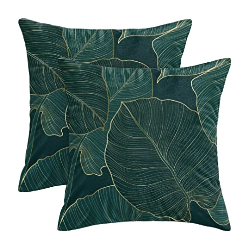 AEIOAE Tropical Leaves Pillow Covers 18 X 18 Inch Set of 2, Emerald Green Minimalist Geometric Palm Leaf Throw Pillow Covers Plant Outdoor Decorative Pillows for Couch Home Sofa Summer Decor - color: Tropical Leaves, size: 18" x 18" (Pack of 1)