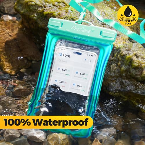ProCase 2 Pack Floating Waterproof Phone Pouch IPX8,Universal Dry Bag Fits iPhone 17/16/15/14/13 Series,Galaxy S24/S23/S22, Pixel 8/7 (Up to 7”),Touchscreen,Underwater & Snow Protection -Whitegreen - color: White/Green