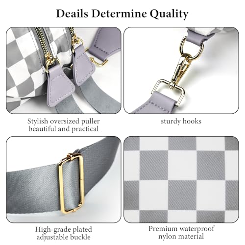 Crossbody Bags for Women, Checkered Bum Bag Crossbody, Spacious Nylon Shoulder Handbag Mom Bag (grey-white checkered) - color: grey-white checkered