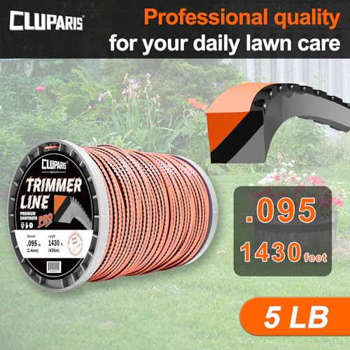 Cluparis .095-Inch Heavy Duty Trimmer Line, 5lb 1430ft Professional Sawtooth Weed Eater String, 3-Component Tri-Extrusion for Extra Durability, Fits Echo Husqvarna Ryobi, with Super Line Cutter - color: 5 Pounds, size: 0.095 In - 1430 Ft.