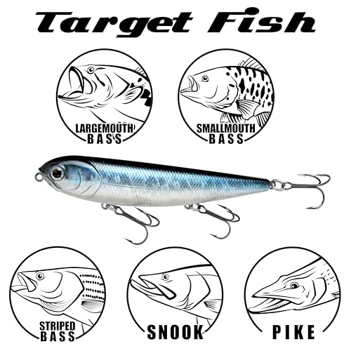 LUCKY CRAFT Sammy 105 Topwater Fishing Lures, 3 Hook, 4-1/8" Floating Freshwater Trout and Bass Lures, Walk-the-Dog Tournament Bait, Bass Fishing Gear and Tackle Box Accessories - color: 292 Lake Murray Clear