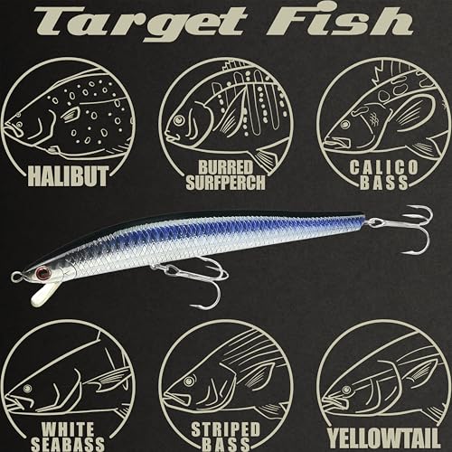 Lucky Craft FlashMinnow 125 YAWARA Saltwater Fishing Lure, Jerkbait for Halibut and Sea Bass, Long Casting Fishing Gear, Slow Sinking 5in 0.7oz, Tackle Box and Fish Accessories - color: 7635 KL Zebra Purple Anchovy, size: 125FW, style: With Scale
