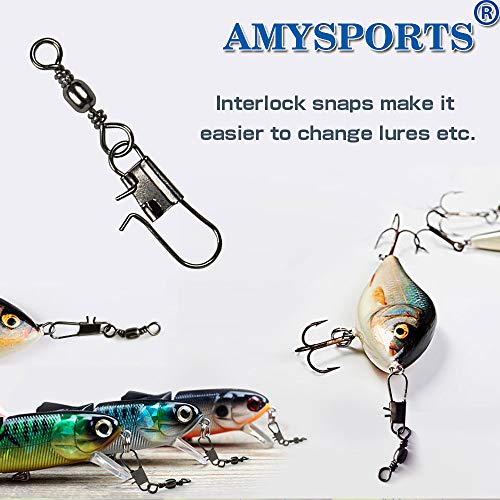 AMYSPORTS Fishing Tackle Barrel Swivel Snap High Strength Snap Swivel Saltwater Stainless Steel Fishing Barrel Snaps Interlock Snaps Freshwater Leader Lure Connnector Accessories - size: Size8 (30lb) 50 pcs