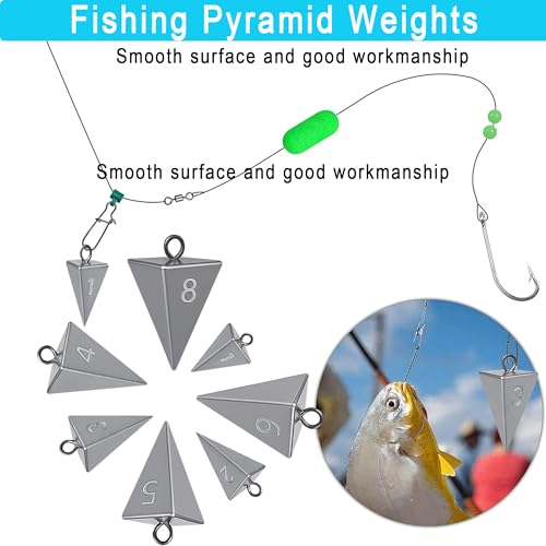 Pyramid Sinkers for Surf Fishing – Lead Fishing Weights, No-Roll Bottom Hold - style: 6oz-3pcs