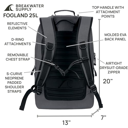 Breakwater Supply™ Fogland CORDURA Waterproof IP68 Submersible Backpack | Tech Bag with Laptop Sleeve & Airtight Zippers for Travel, Work, Commute, College, Gaming, Unisex, TPU (Goshen Gray, 25L) - color: Cordura Goshen Gray, size: 25L