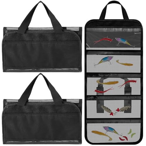 2 Pack 5 Pocket Lure Bag 24.8" x 11.4" Fishing Big Bait Bag Trolling Roll up Tackle Wrap Storage Organizer with Clear PVC Protective Cover for Lures, Bait, Terminal Tackle - size: 24.8" X 11.4"