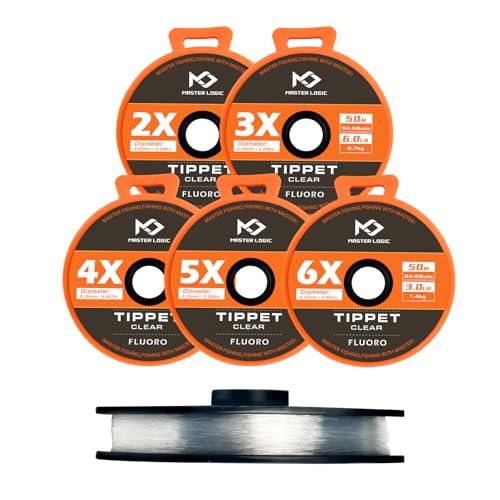 Fly Fishing Tippet Leaders Line with Holder and Silicone Tenders 32/55 Yard Spools, 2X-6X Tippets Clear - color: Fluorocarbon Tippet Line, size: 2X+3X+4X+5X+6X-50M-55Yds
