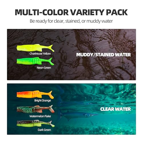 30pcs Soft Plastic Swimbaits with Paddle Tail, T-Tail Fishing Lures for Vertical Jigging and Casting, Freshwater Swimbaits for Bass, Trout, Walleye & Crappie - color: Multi-Jointed Flex, 2.5''