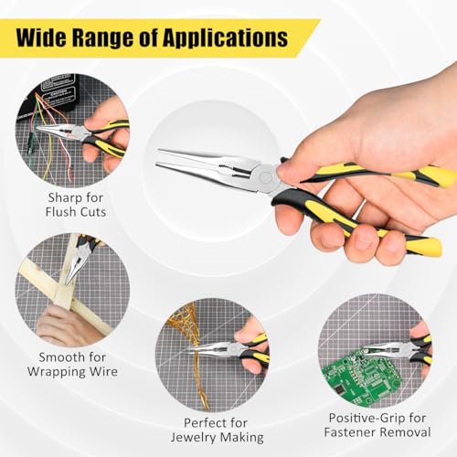 Premium Long Needle Nose Pliers-8’’, Paper Clamp Precision, High Carbon Steel, Soft Grip with Wire Cutter, Long Nose Cutting Pliers for Home, Fishing, Jewelry, Crafts,2pcs - style: Two-8in
