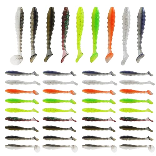 Soft Plastic Lures, Paddle Tail Swim Baits, Swim Baits for Bass Fishing, Paddle Tail, Crappie Lures - color: 9Color/45Pcs, size: 2.95in/7.5cm