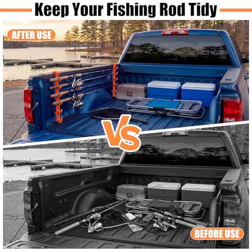 2 Sets Truck Bed Fishing Rod Holder, Fishing Pole Rack for Truck Holds 4 Rods, Fits 2.36" Thick Rails, Easy Install Kayak & Fly Rod Storage Stand - color: Orange, style: 6 Holes