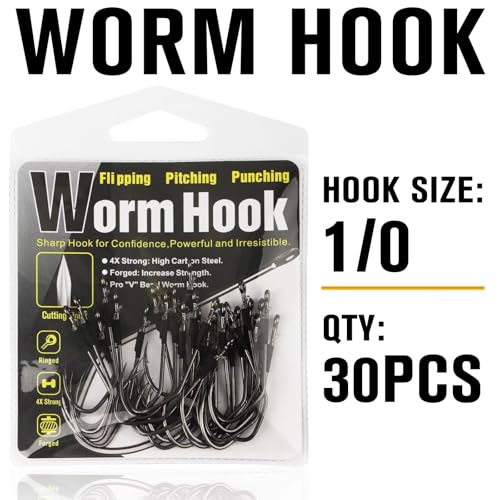 Dovesun Weedless Worm Hooks Wacky Rig Hooks Texas Rig Hooks 30PCS Professional V Bass Fishing Hooks for Freshwater Saltwater 1/0 2/0 3/0 - size: 1/0 * 30PCS, style: Professional "V" Hook With Baitkeeper