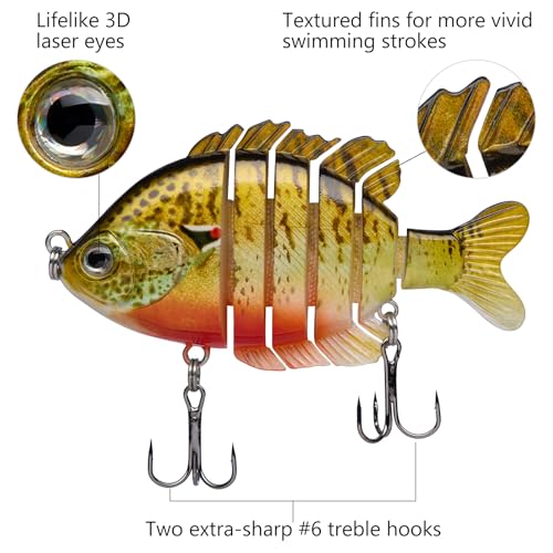 BASSDASH SwimPanfish Multi Jointed Panfish Bluegill Swimbaits Hard Topwater Bass Lures Fishing Lure Crank Saltwater 3.5in/0.85oz - color: Redbreast Pumpkinseed