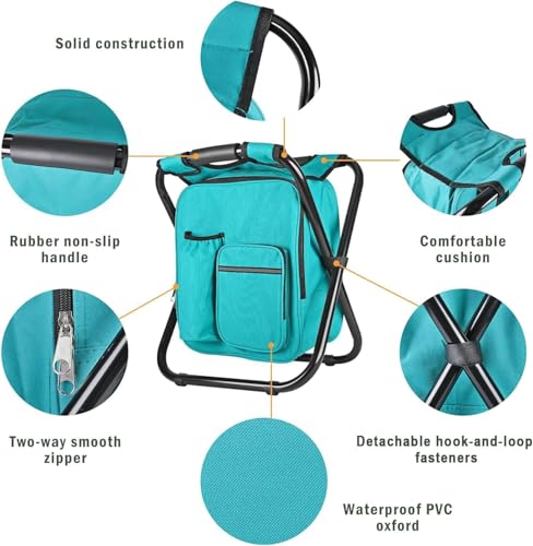 Kikerike Backpack Stool Cooler Chair Heavy Duty 300 LBS Max Load Portable Lightweight Stool Backpack Folding Fishing Cooler Seat for Camping Hunting Fishing - Blue-Green - color: Blue-green