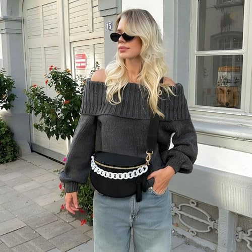 Crossbody Bags for Women, Checkered Bum Bag Crossbody, Spacious Nylon Shoulder Handbag Mom Bag with White Chain (black-white chain) - color: black-white chain