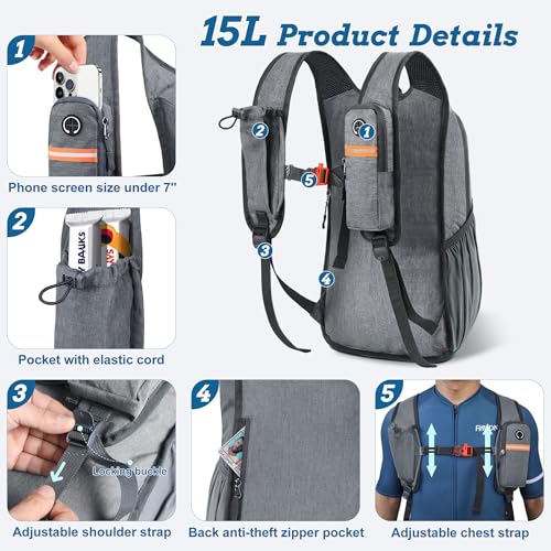 BECOJADDE 15L Small Hiking Backpack for Men Women Foldable Packable Back Pack Ultralight Hiking Daypack for Travel Camping Outdoor, Gray - color: Gray, size: 15L