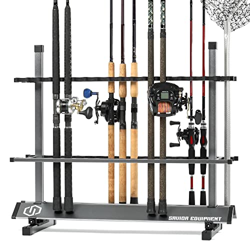 Savior Equipment Fishing Rod Rack Holder Organizer, 24-48 Slots to Hold Fresh Salt Water Spinning Rods & Reel Combo, Lightweight Aluminum Vertical Fish Pole Garage Storage Ground Display Stand - color: Gunmetal Gray, size: 36-Slots