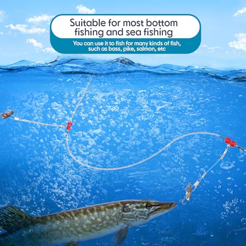 30 Pcs Fishing Leaders Saltwater Tackle Rig with Swivels Snap Stainless Steel Hooks Nylon Lines High Strength Fishing Wire Gear Equipment for Saltwater - size: 26.8 Inch, style: 2 Arm