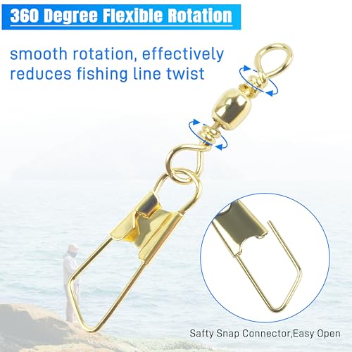 AGOOL Fishing Swivels Snaps, 60/120pcs Barrel Swivels with Nice Snaps Gold High Strength Solid Rings Line Lures Connector Fishing Tackle Accessories - size: #6_60pcs