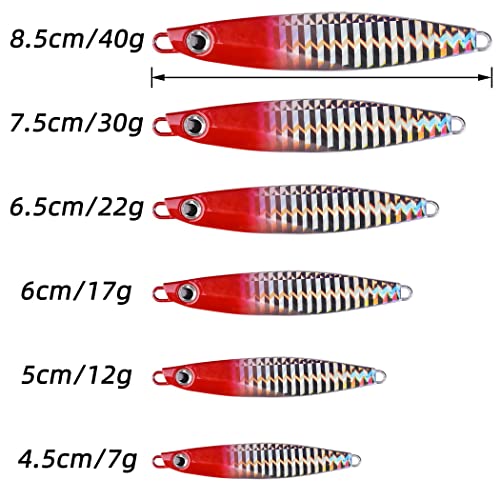 Aorace Jigging Lure Lead Fish Metal Jig Fishing Lure Paillette Knife Artificial Hard Bait Laser Body - color: 12pcs 22g 6.5cm