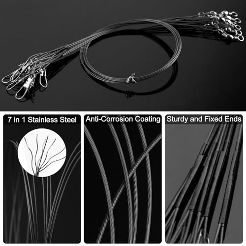Realure 50Pcs Stainless Steel Fishing Leaders with Swivels Snap Connect Kit High Strength Fish Line Wire Leaders for Fishing Saltwater 4/6/8/10/12inch Fishing Wire Leader Line for Lure Bait Rig Hooks