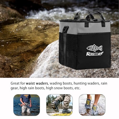 Riverruns Fishing Hunting Wader Bag with Vented Mesh, Waders Boots Bag, Fly Fish Storage Bag for Fishing, Hiking, Camping - color: Charcoal Taupe, size: Large 60 L