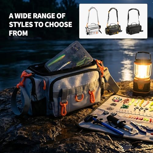 Fishing Tackle Bags with Tackle Box,Waterproof,Padded Shoulder Strap,Gear Storage,Fish Bag with 136 Pcs Fishing Lures Kit,Fish Hook Remover Tool,Fish Lip Gripper,Fishing Plier,Gifts for Men (Gray) - color: Gray