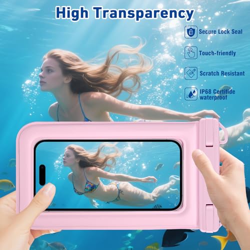 Waterproof Phone Pouch Floating, IPX68 Waterproof Phone Case for Beach Kayak Cruise Essentials, Dry Bag for iPhone 17 16 15 Pro Max Samsung S26 S25 S24, Up to 7", Pink Letter - color: Pink Letter