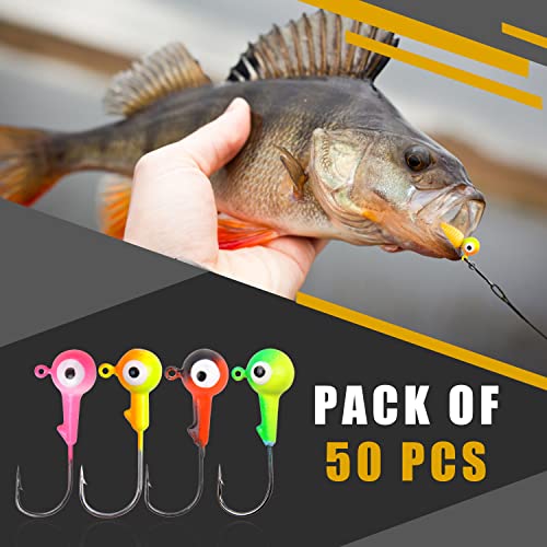Fishing Jig Head Hooks Kit, Round Ball Crappie Jig Heads Lures Assorted Painted Fishing Lures Jig Heads for Walleye Bass Saltwater Freshwater Fishing 50/69/70pcs - style: 50pcs Kit