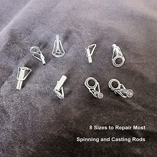 8pcs Fishing Rod Tip Repair Kit Rod Top Tips Replacement Fishing Rod Tips Stainless Steel Ceramic Ring Guide Tips - color: Silver Large Fishing Rod Tips
