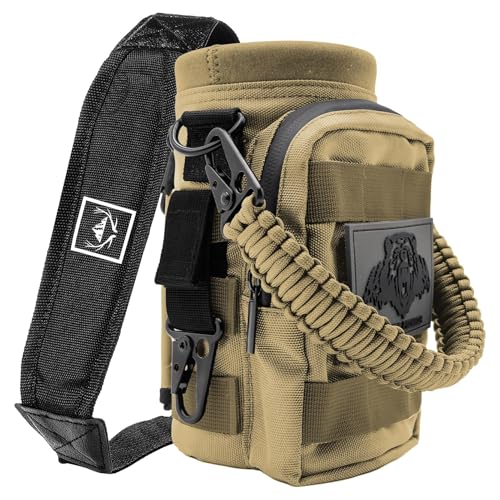 NATURE PIONEOR 32 64 128oz Tactical Water Bottle Pouch, Multi-Function Tactical Water Bottle Bag with Adjustable Shoulder Strap, Half/One Gallon Molle Strap Carrier Holder - color: Khaki, size: 32OZ