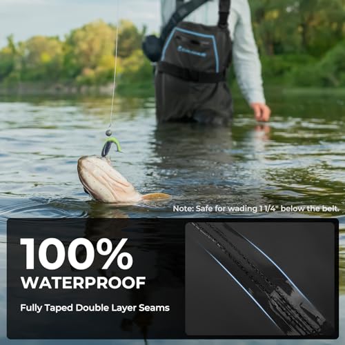 Calamus WaveWalker Fishing Waders for Men & Women, 100% Waterproof PVC Waders with Slip-Resistant Boots, Tear-Resistant Nylon - color: Black, size: M6/W8