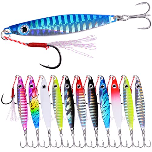 Aorace Jigging Lure Lead Fish Metal Jig Fishing Lure Paillette Knife Artificial Hard Bait Laser Body - color: 12pcs 30g 7.5cm