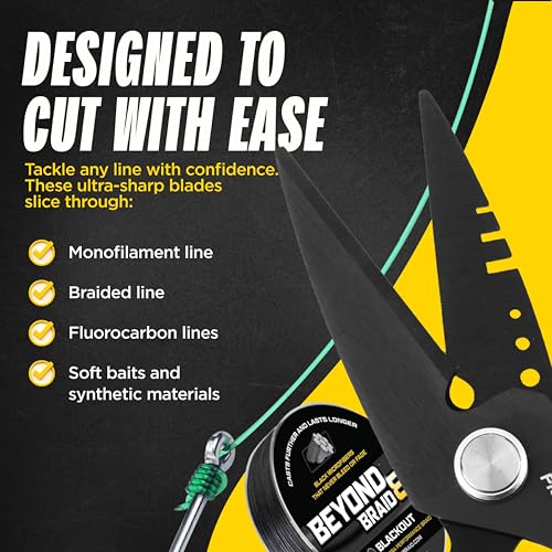 Beyond Fishing 6.5" Pro Fishing Shears Dual Serrated Blades, Fishing Braided Line Scissors with Titanium Coating, Non-Slip Grip & Multifunction Tool, Includes Hard Molded Locking Sheath - color: Omnipro - Black