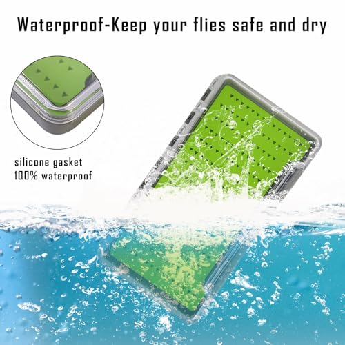 Aventik Waterproof Fly Box Clear Lid with Deep Design Silicone Tackle Box for Large Flies & Jig Heads Durable Lightweight Fly Fishing Storage Case(H048XLB-SF) - style: H048XLB-SF