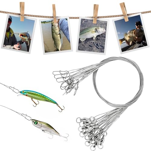 AMYSPORTS Stainless Steel Fishing Leader Saltwater Stainless Rigs Fishing Leader Lure Heavy Wire Fishing Leaders Steel White Nickel - size: #1 (9.8in-50lb) 20pcs