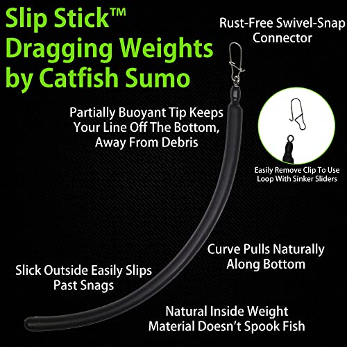 Slip Stick Dragging Weights, No-Snag Sinkers for Dragging, Trolling, Drift, Bottom Bouncing. Curved Flexible Trolling Lead - size: 4oz, 5-Pack