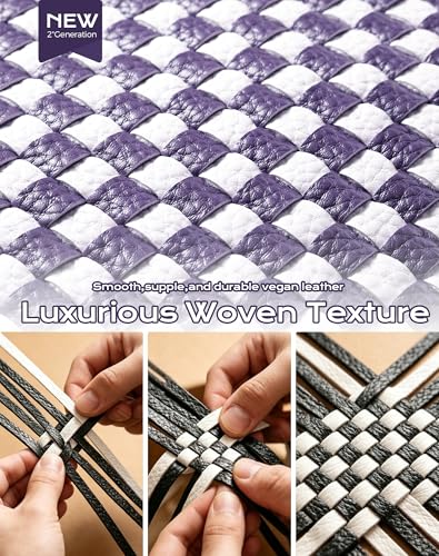 Trendy Woven Checkered Crossbody Bum Bag for Women，PU Leather Checkered Purse Fanny Packs Belt Bag (Woven Bum Bag - Cloudy Purple White) - color: Woven Bum Bag - Cloudy Purple White
