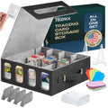 4-Row Mtg Trading Card Storage Box With Display Windows - Magnifier Ruler, 2 Display Stands, 6 Cardholders - 3000+ Card Case With Magnetic Closure, Sports TCG Card Organizer - Gray Card Boxes - color: Black, Gray (4 Row)