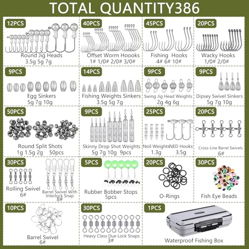 397 Pcs Fishing Accessories Kit Tools Include Backpack Fishing Tackle Box with Hooks Weights Sinkers Spinner Blade Gear - color: Black, size: Python Style