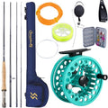 Sougayilang 5/6 Weight 9ft Fly Rod, 4-Piece Graphite Rod, Die Cast Aluminum Reel, Carrying Case, Fly Box & Fishing Flies Combo Starter Kit - color: Fly Fishing Combo #5-Turquoisee